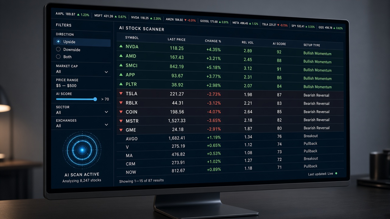 Live AI market watch ranking names on the tape