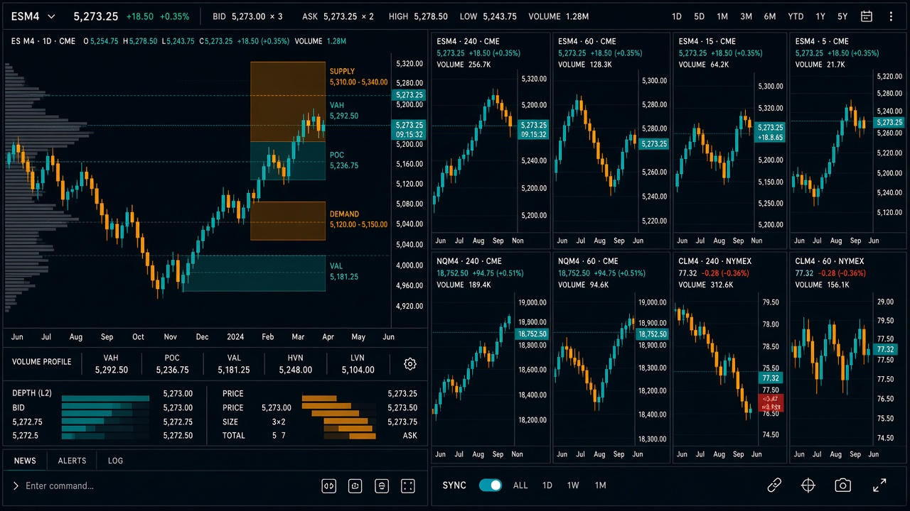 Eight synced charts and volume profile
